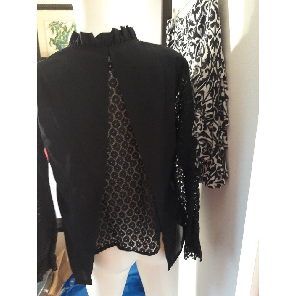 Shein blouse black lace blouse shirt top m feminine sexy